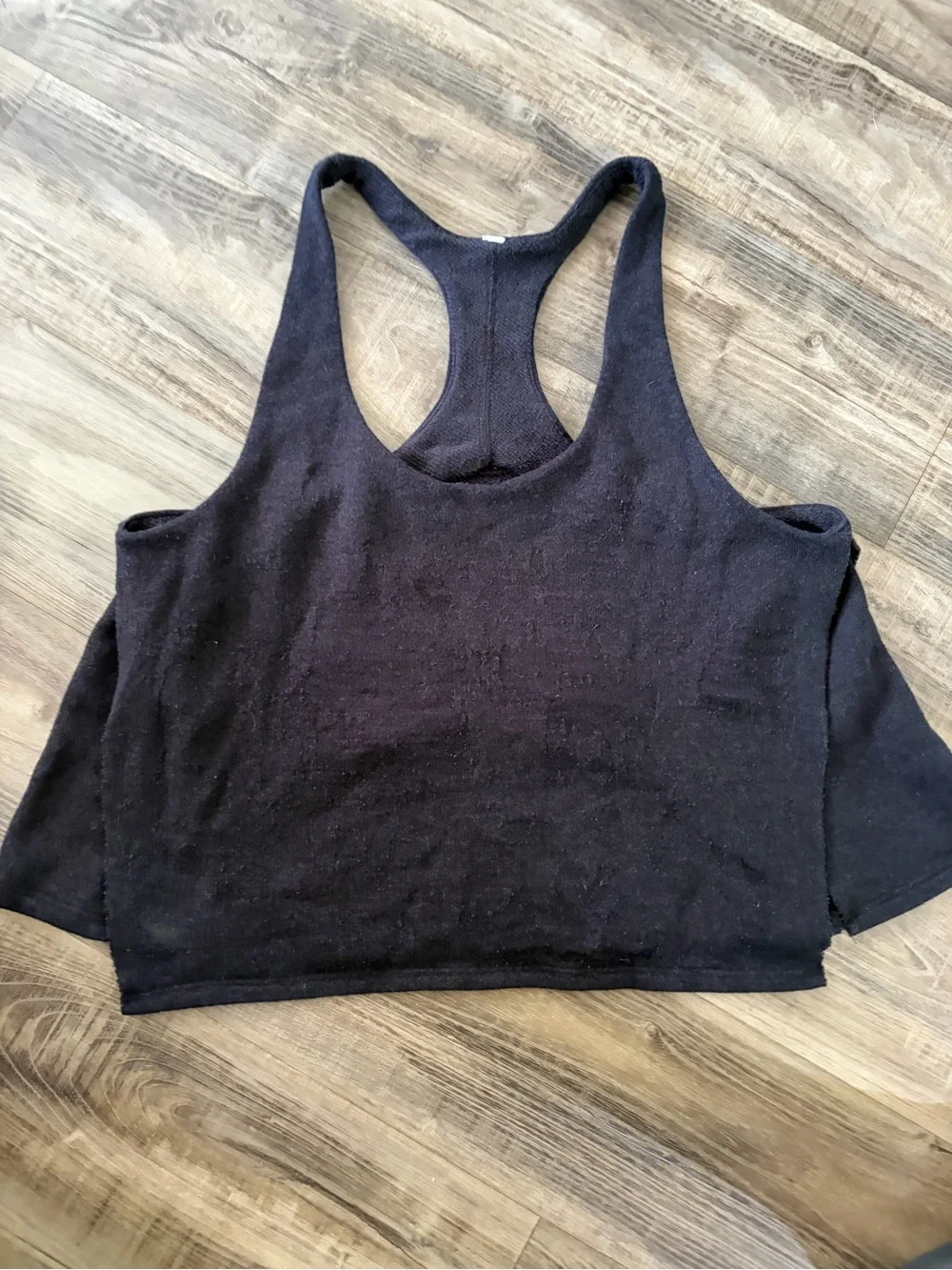 Alo Yoga Black Distressed Terrycloth Racerback Tank Top Athleisure Crop